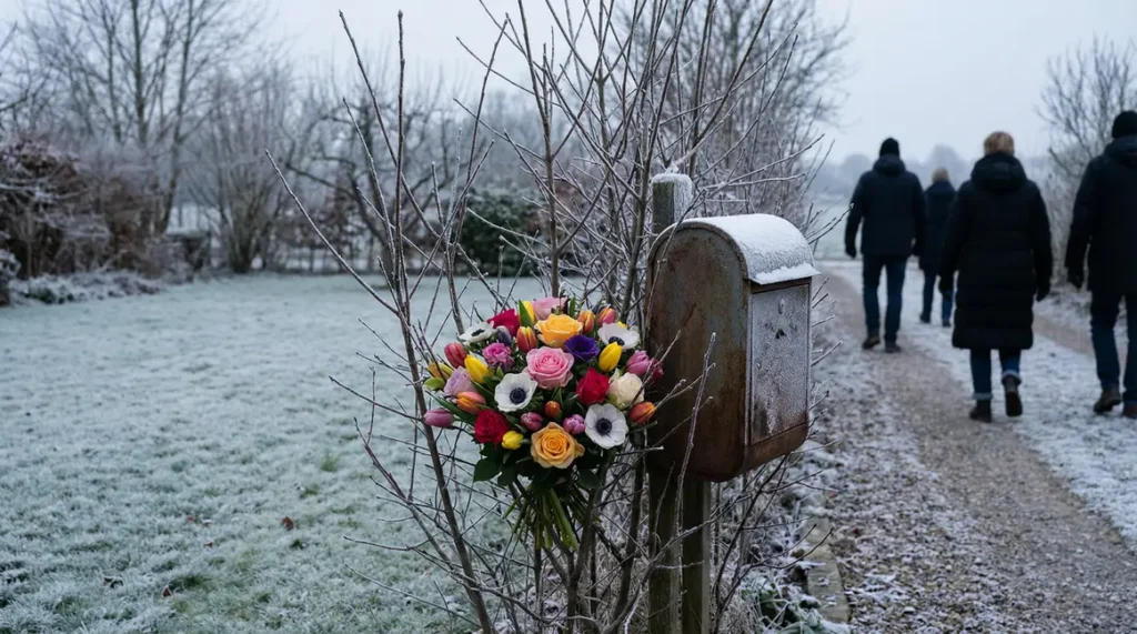 Bouquet de fleurs vives dans le jardin d'hiver gelé
