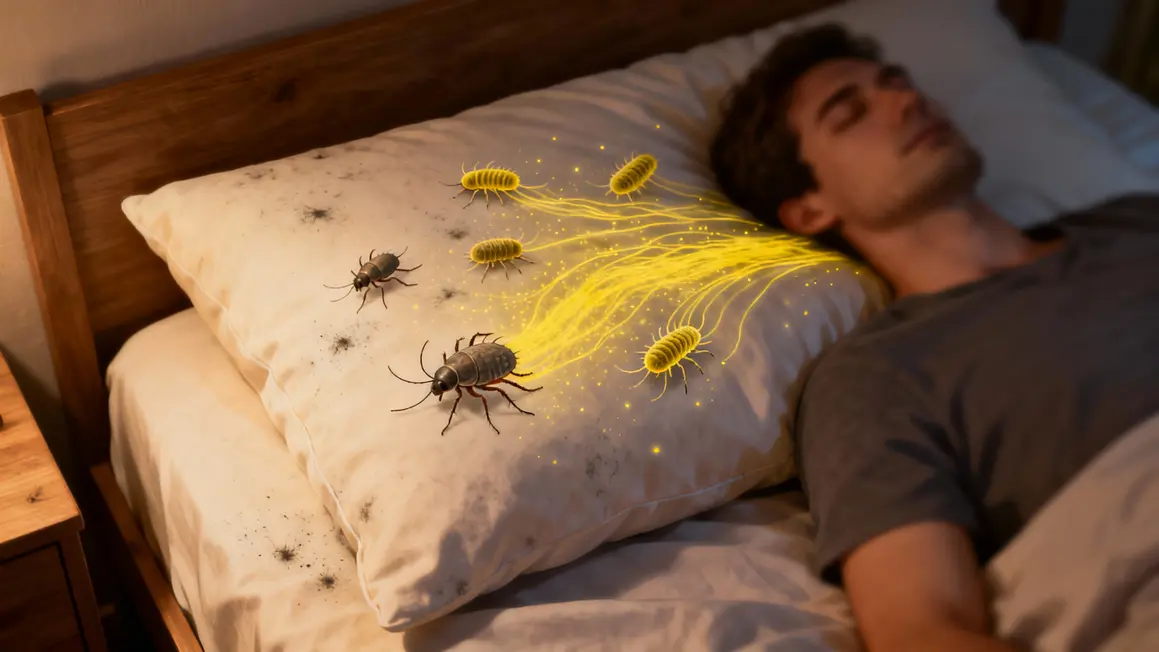 Oreiller particules jaunes acariens bacteries
