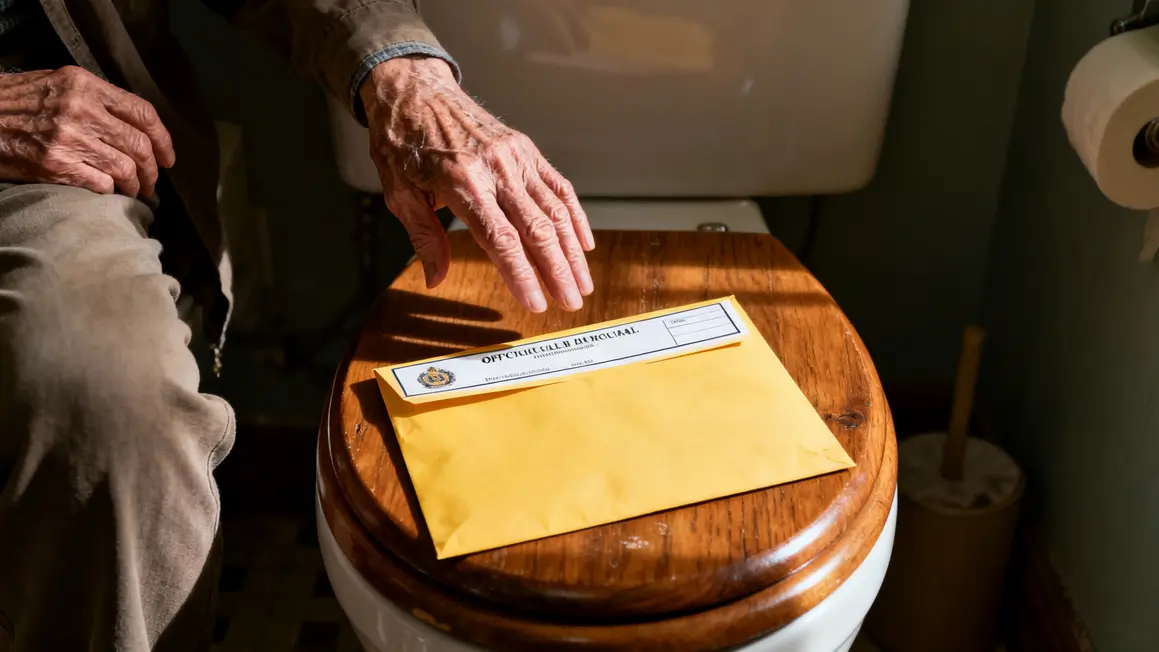 lettre jaune officielle sur commode mains agees