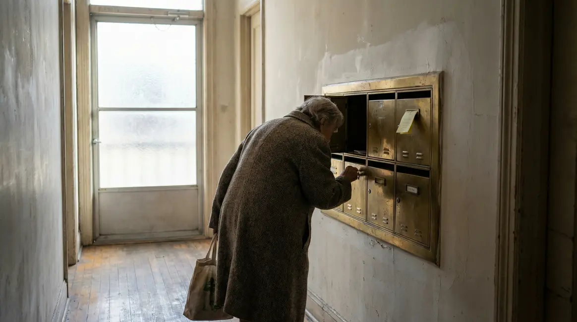 Ticket jaune lettre recommandée dans boîte à lettres immeuble