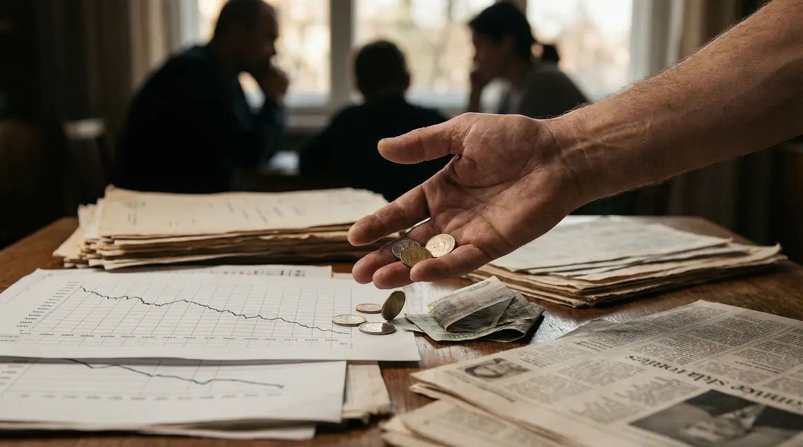 main verse pieces billets sur table dossiers financiers graphique baisse vigilance