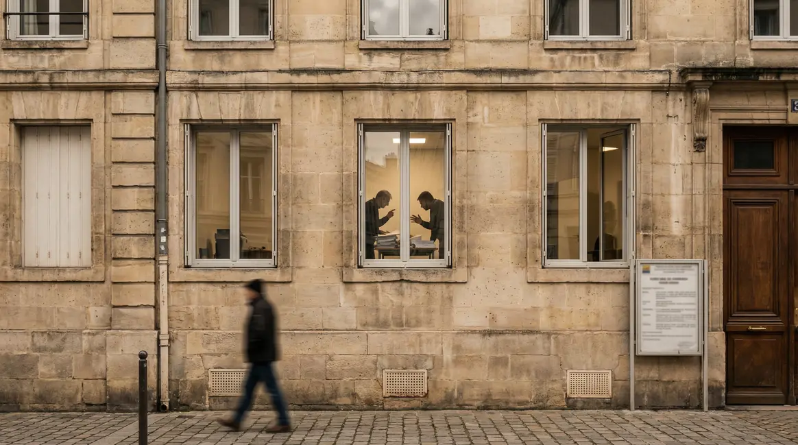 Façade d’un appartement loué en France avec documents officiels