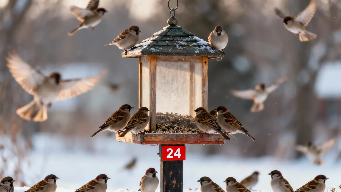 Oiseaux autour d'une mangeoire vide hiver mortalite