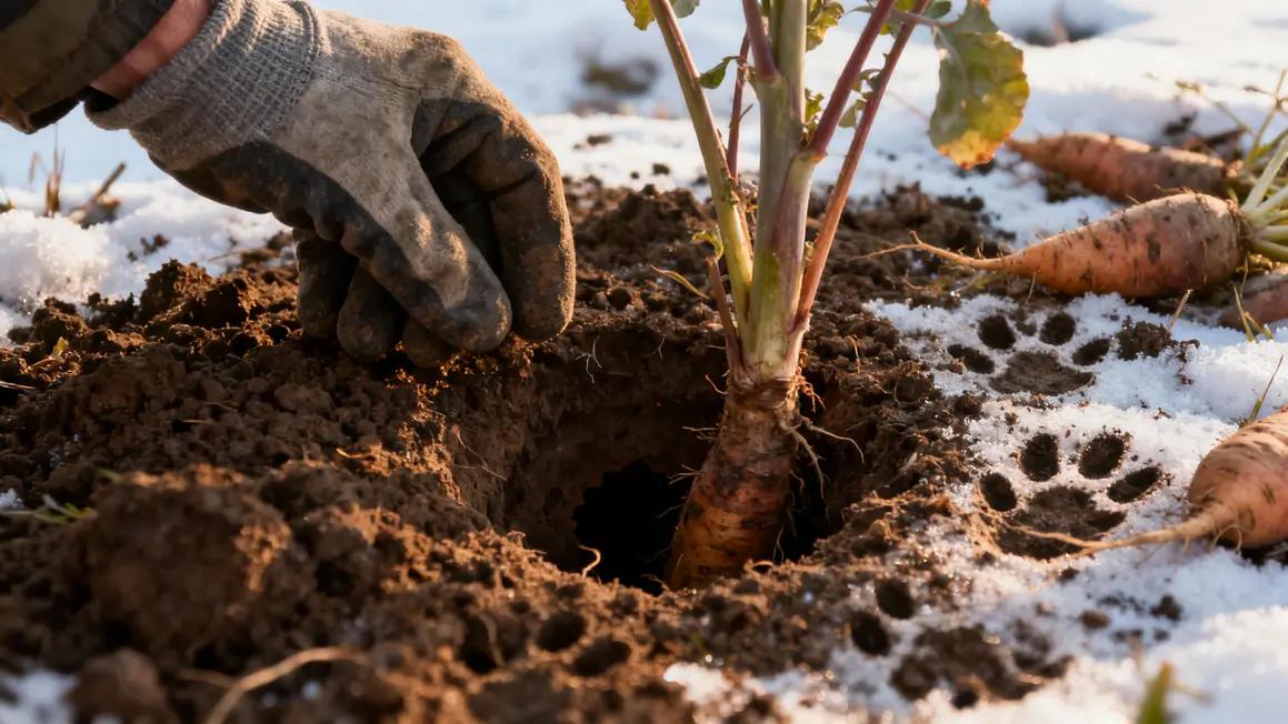 Main trou terre affaissée légume racine hiver