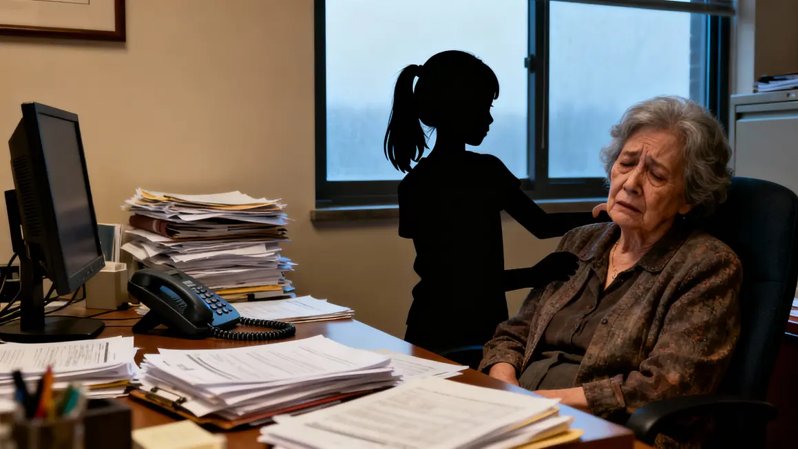 bureau administration femme agee petite fille documents
