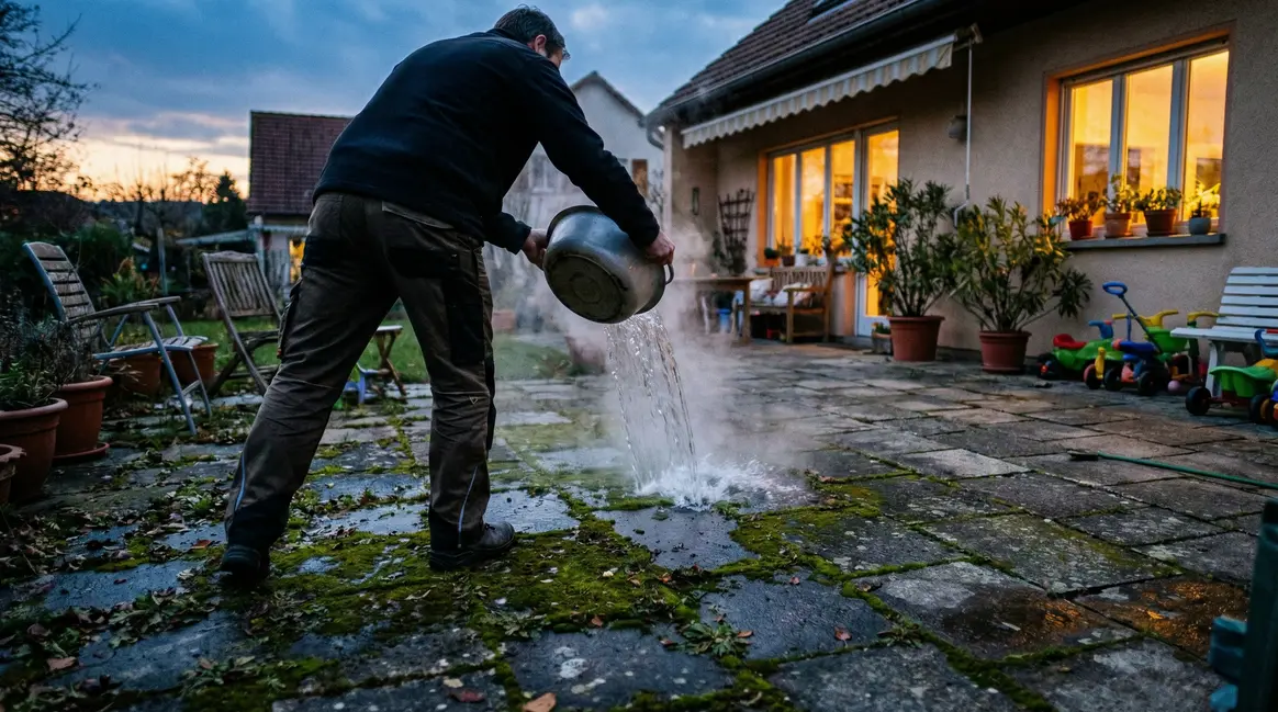 Verser eau de cuisson sur terrasse pour enlever mousse