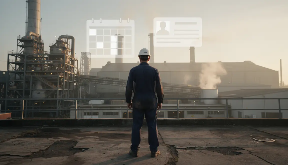 Ouvrier metallurgiste devant usine symbole retraite