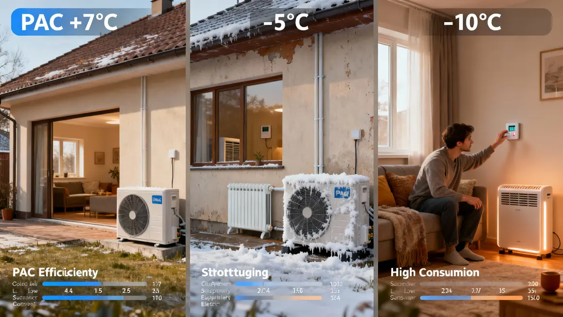 Infographie PAC rendement à +7 -5 -10 degrés et givre