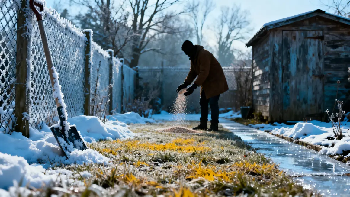 Pelouse en dormance sous neige avec engrais azoté