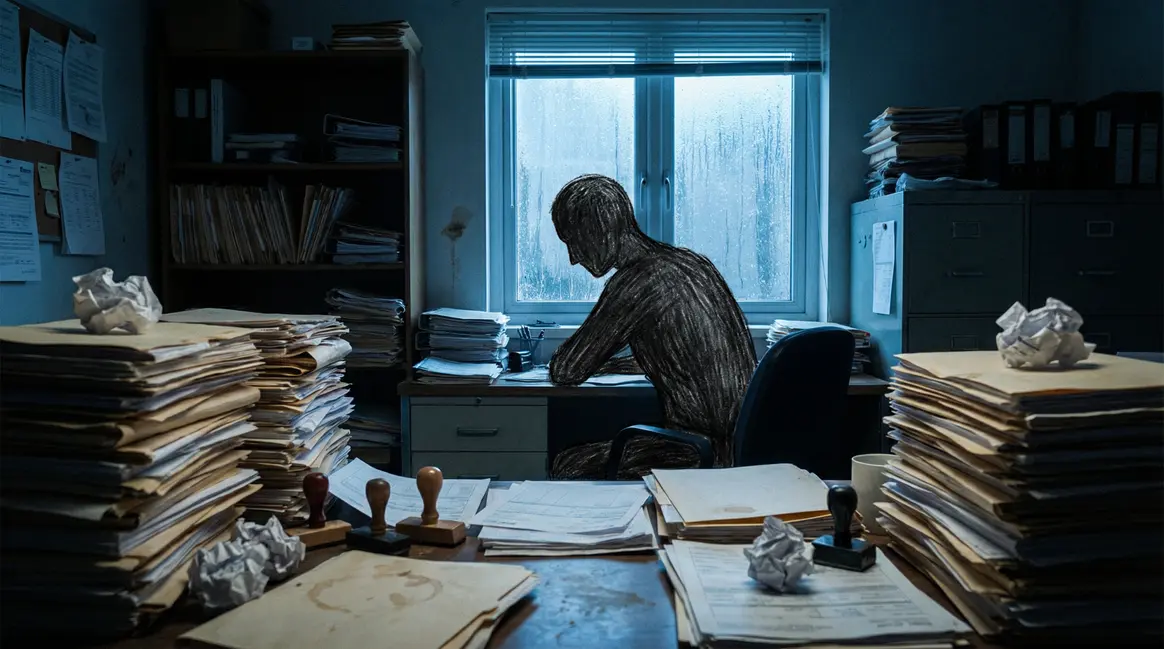 Bureau administratif sombre dossiers pension de réversion