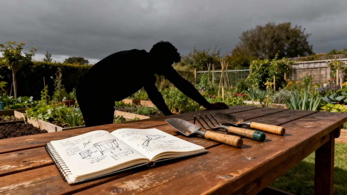 Carnet et outils de jardin en hiver sur table