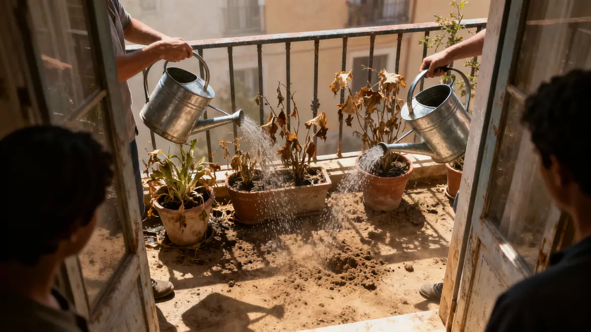 Balcon urbain plantes fletries arrosage matin sec