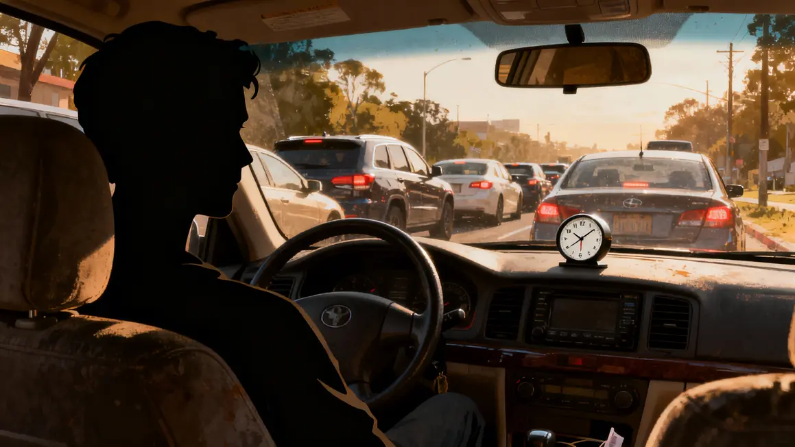 stress embouteillage horloge tableau bord voiture