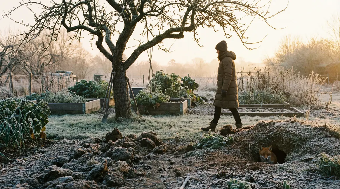 Potager d’hiver givré femme indice animal
