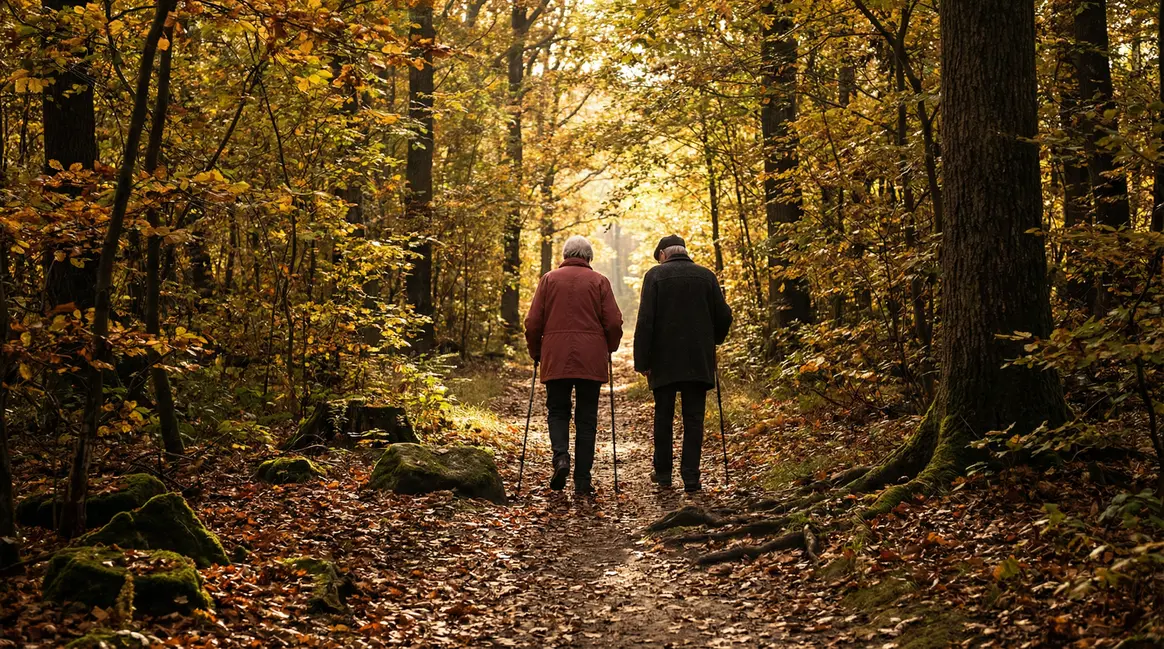 Seniors marchant sentier prévention chutes