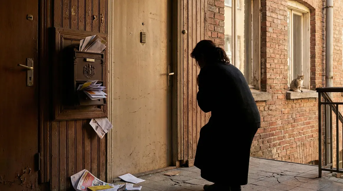 Propriétaire devant porte boîte aux lettres pleine loyer impayé