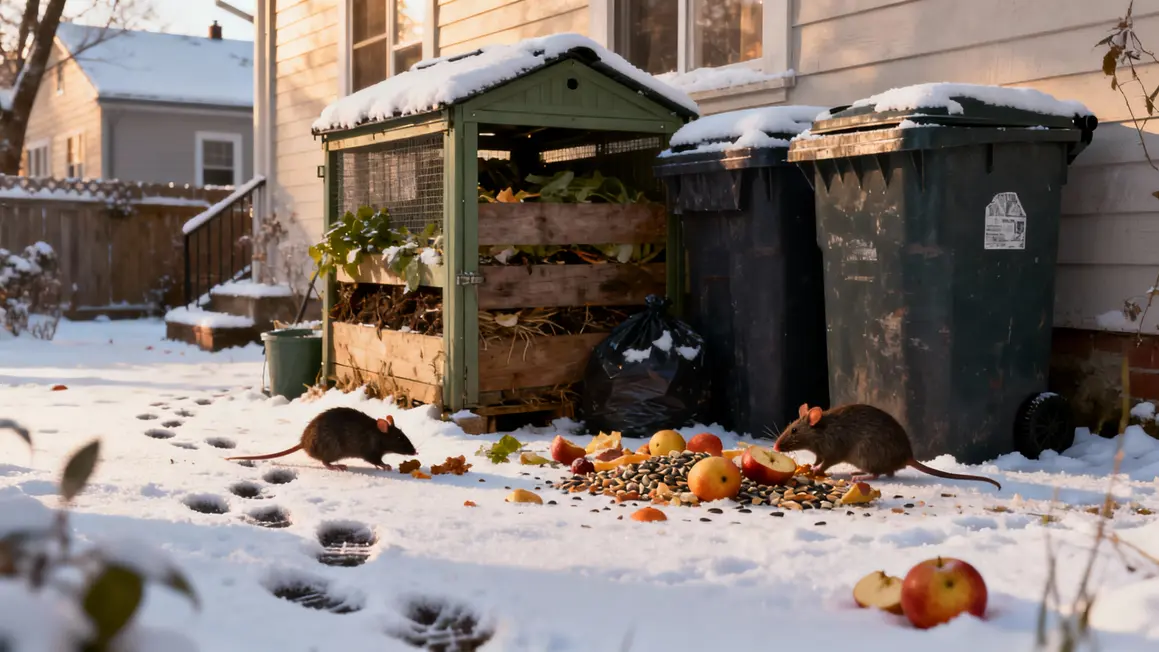 rats composteur maison sous la neige