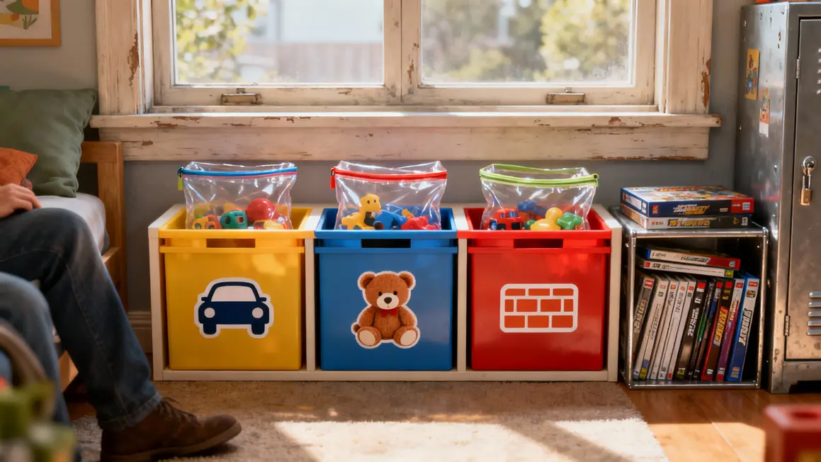 Solutions virales rangement jeux dans salon familial