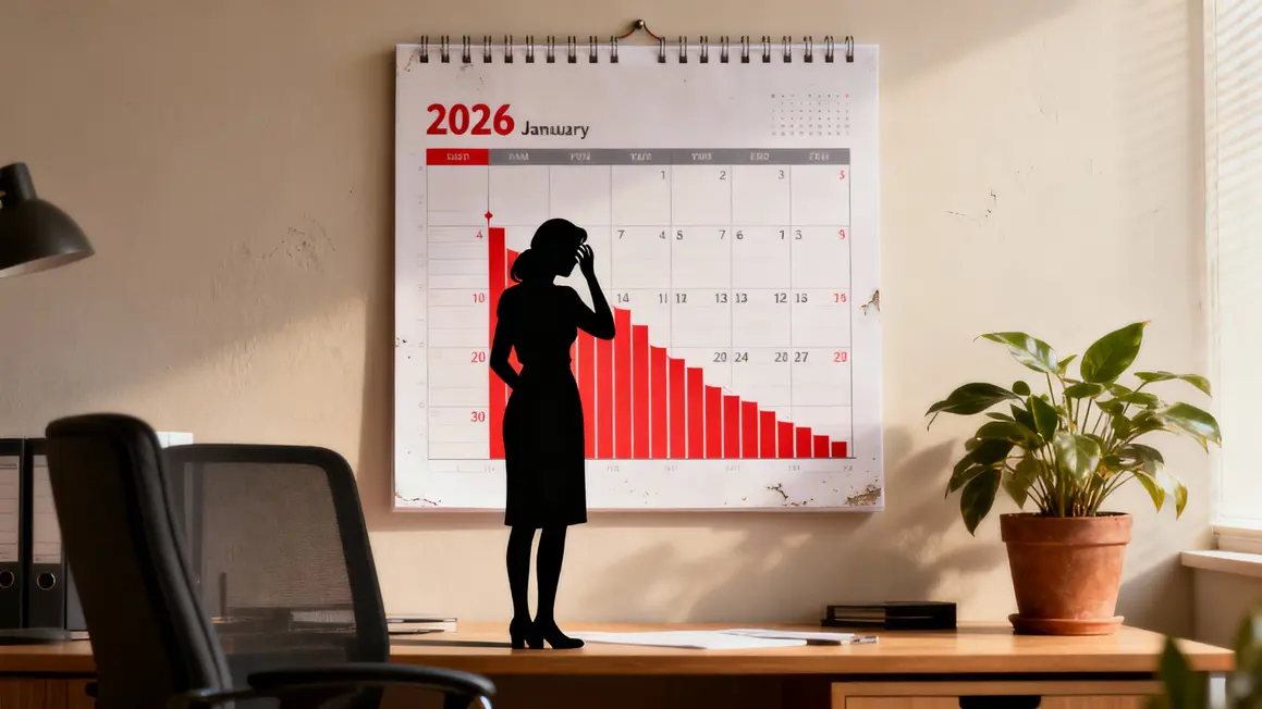 Calendrier janvier 2026, femme et graphique decote retraite