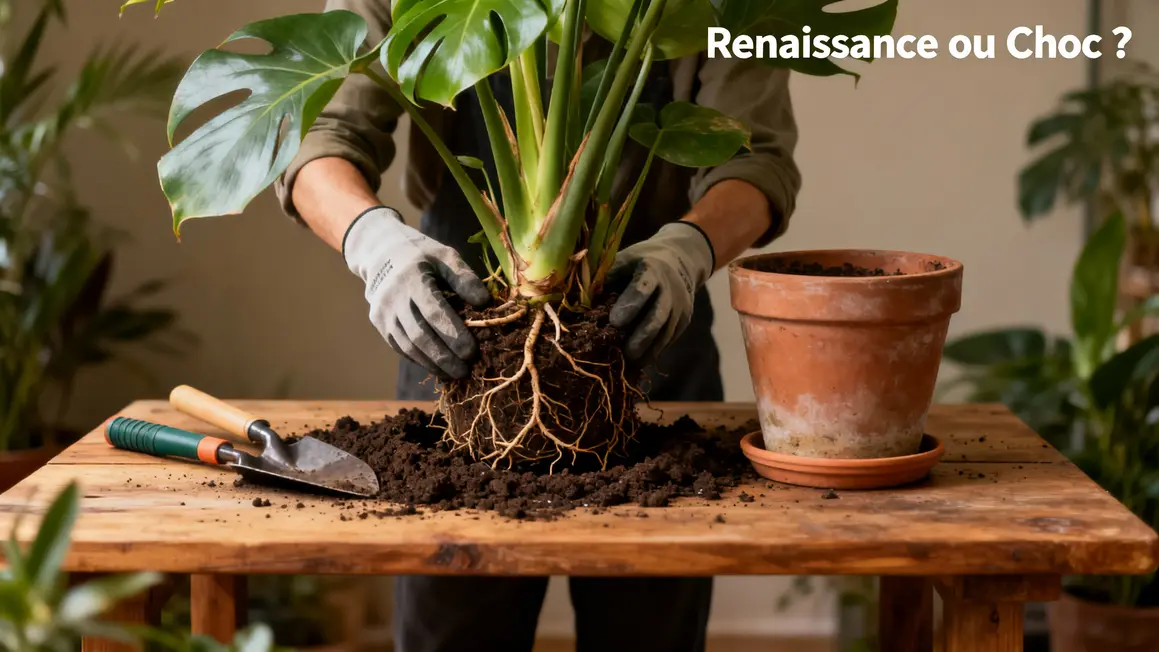Rempotage plante tropicale racines terre compacte hiver