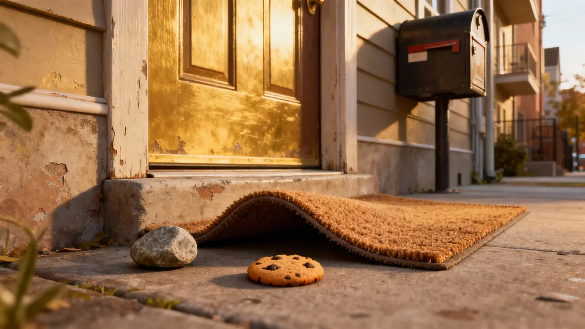 paillasson retourne caillou biscuit devant porte appartement