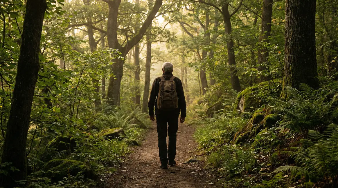Senior marche dans la nature en douceur retraite