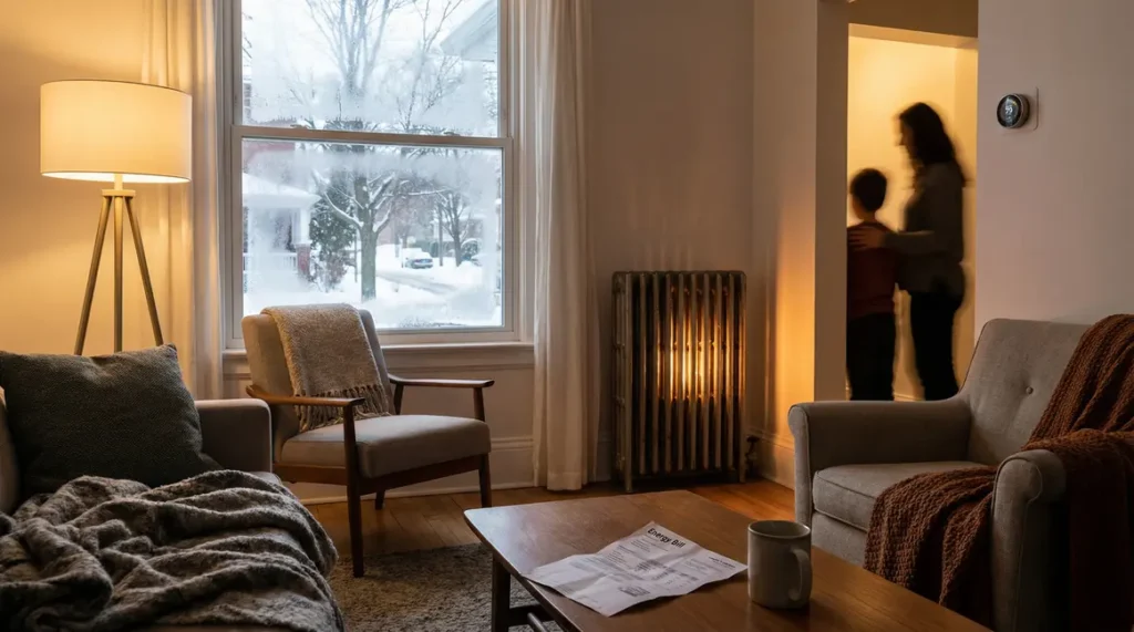 Salon familial chaleur facture radiateur hiver