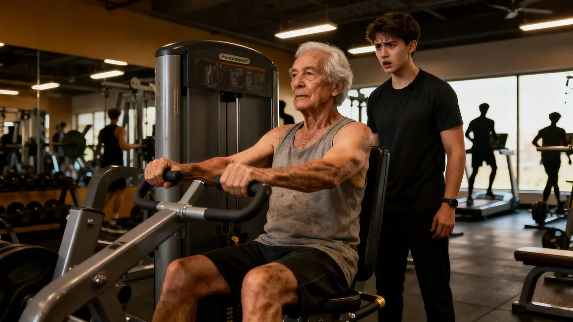 Senior tente musculation aidant inquiet salle sport