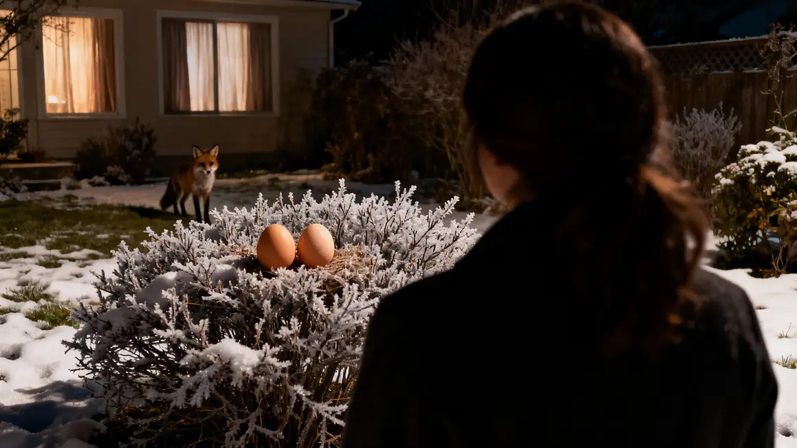 Oeufs poses sous buisson gele renard nuit jardin