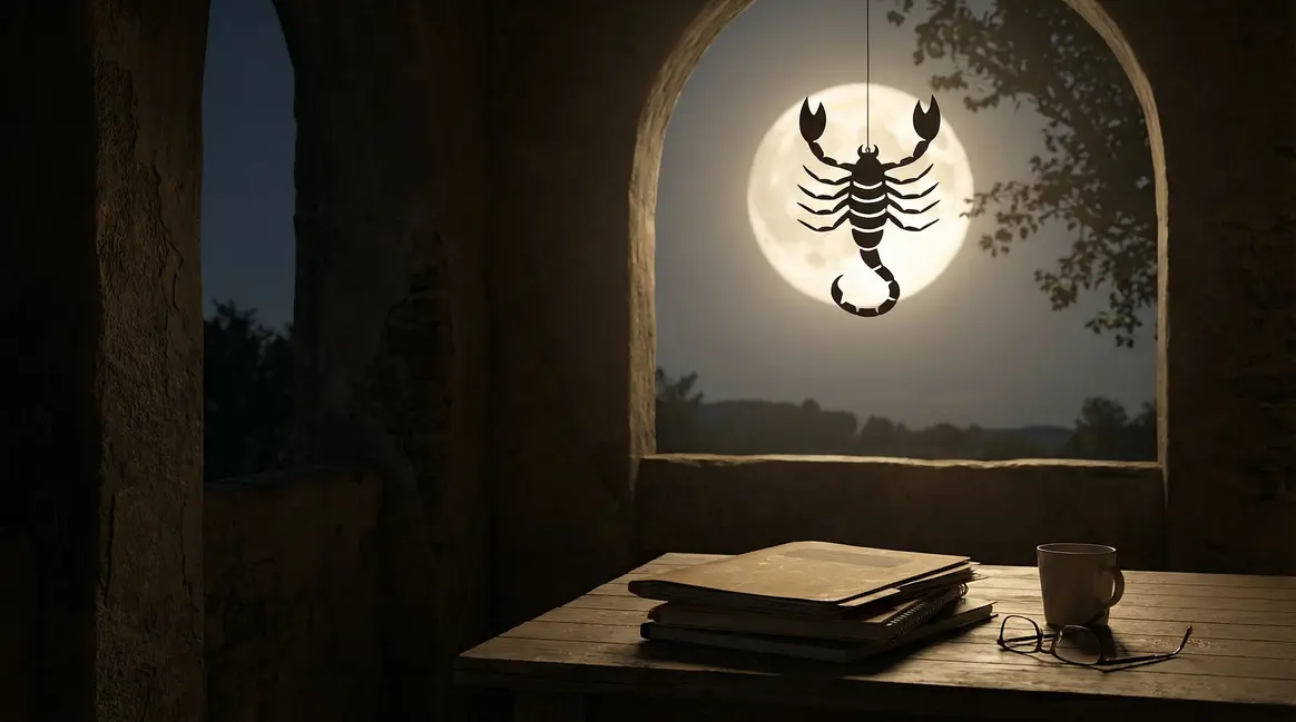 Scorpion stylisé sous pleine lune, ambiance libération