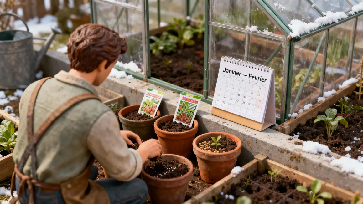 jardiniers semant en serre froide châssis janvier février
