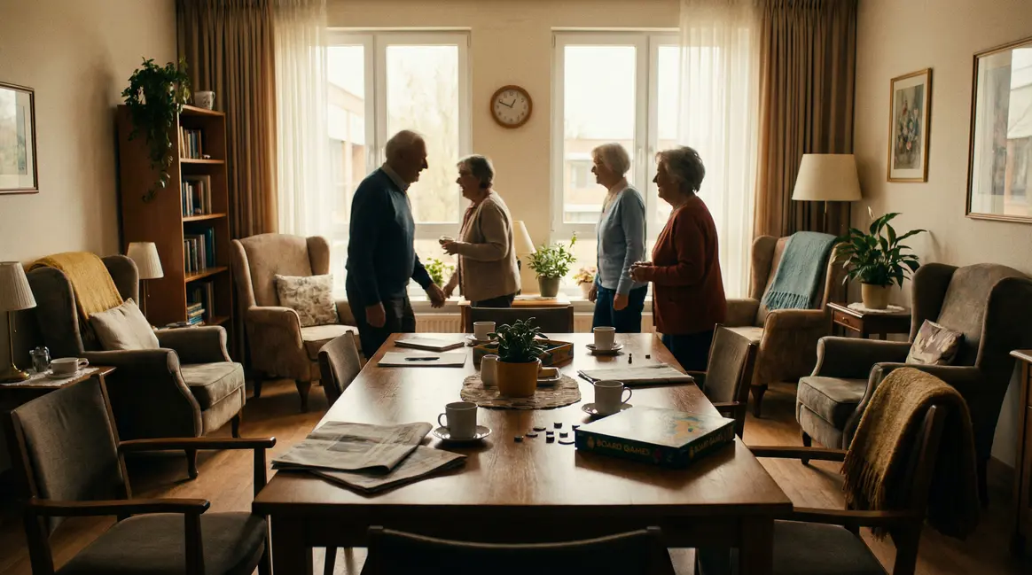 seniors actifs dans residence en scene chaleureuse