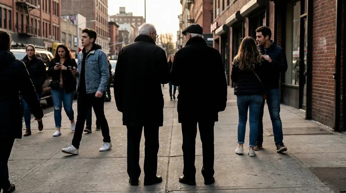 silhouettes seniors et jeunes rue photo