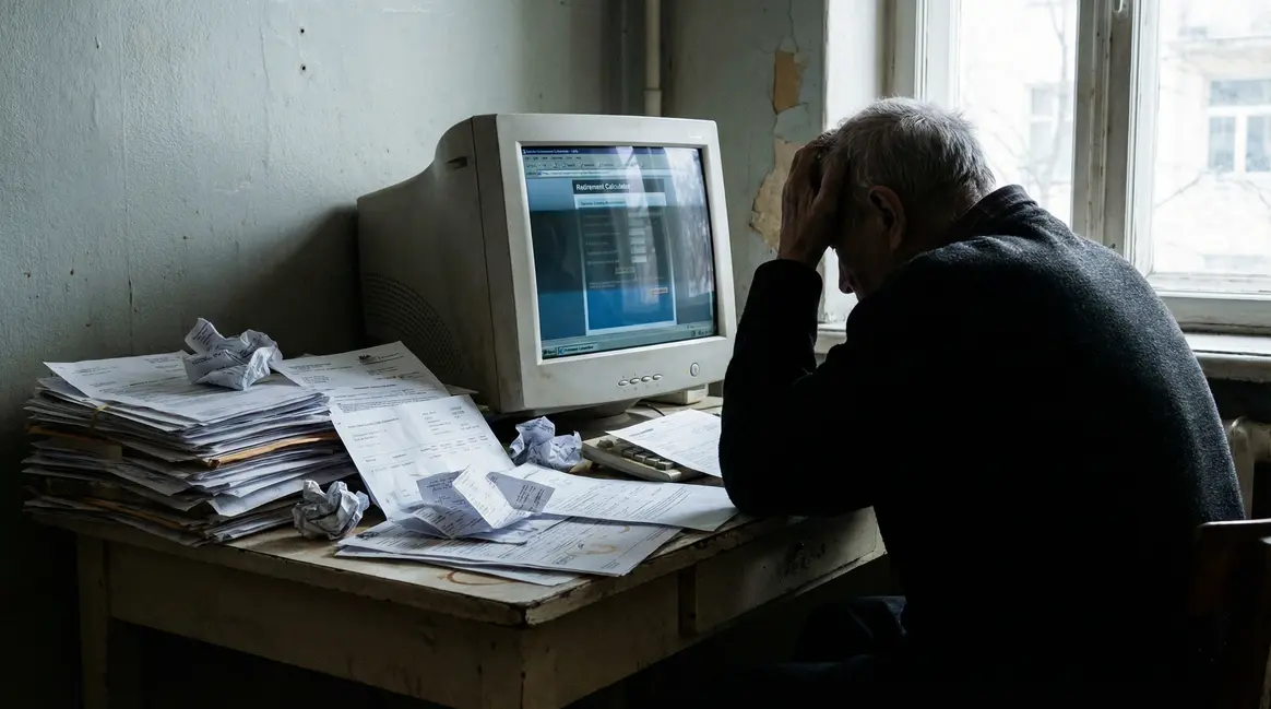 Femme fatiguée devant papiers retraite, ambiance incertitude