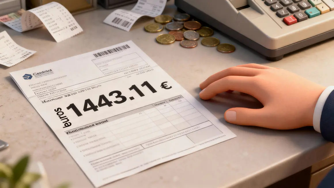 Bulletin paie Smic 1443 euros sur table