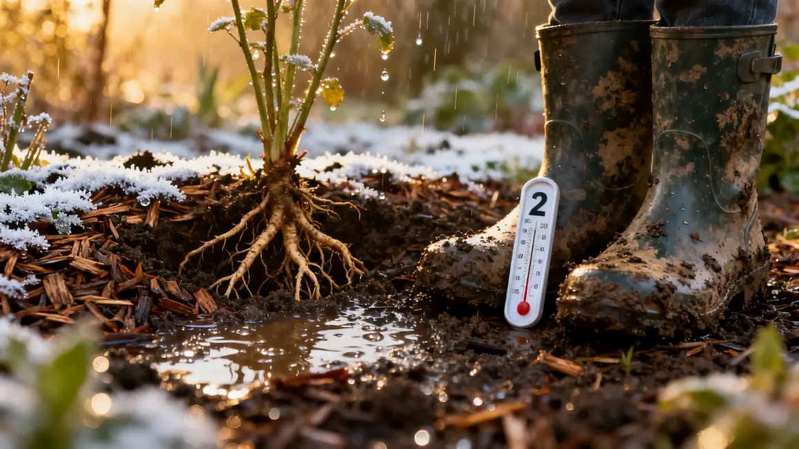 Sol gel paillage bottes embourbees thermometre hiver