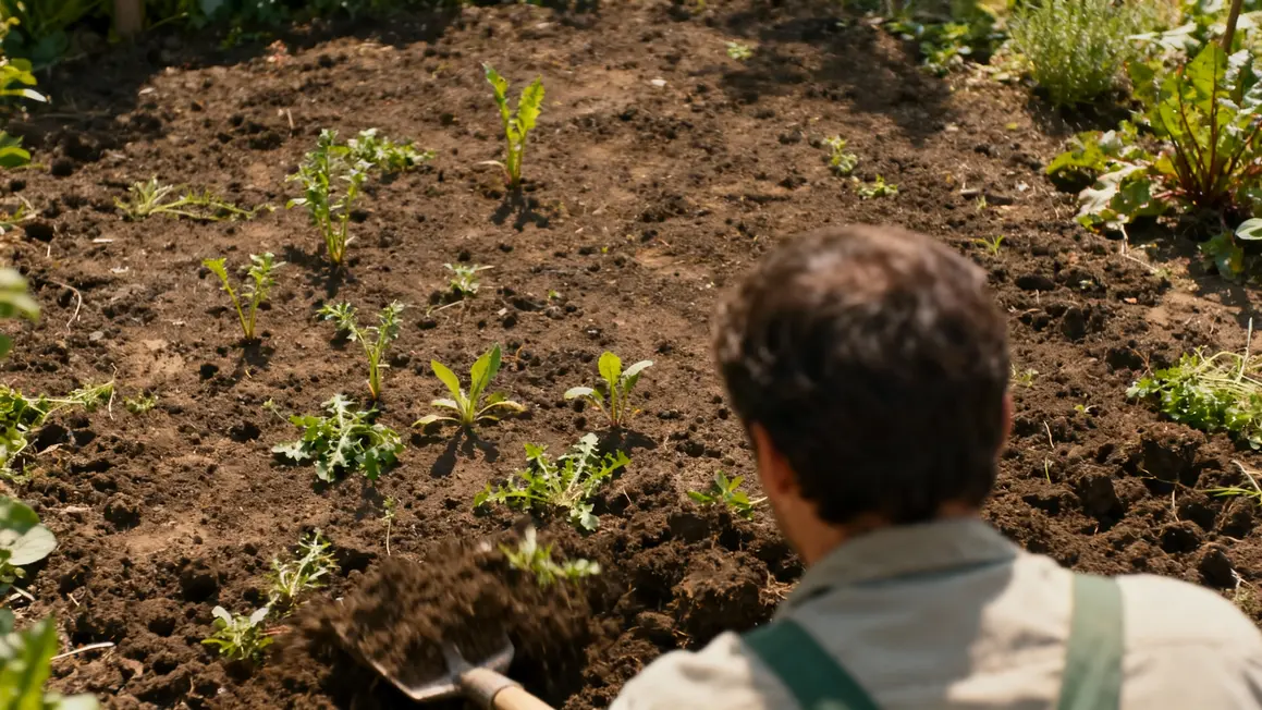 Sol retourne avec adventices et mauvaises herbes en hiver