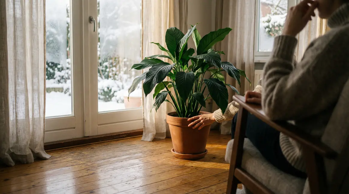 spathiphyllum dans salon lumineux en hiver