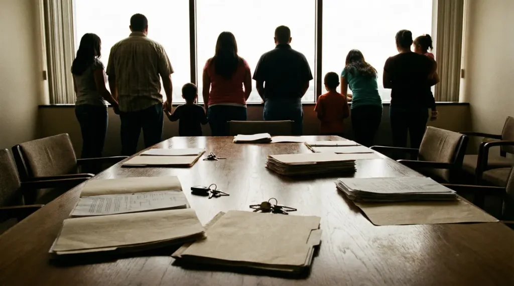 tension succession familiale autour d'une table dossiers juridiques