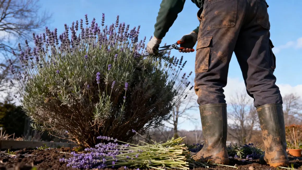 Jardinier taillant lavande hiver secateur conseils entretien
