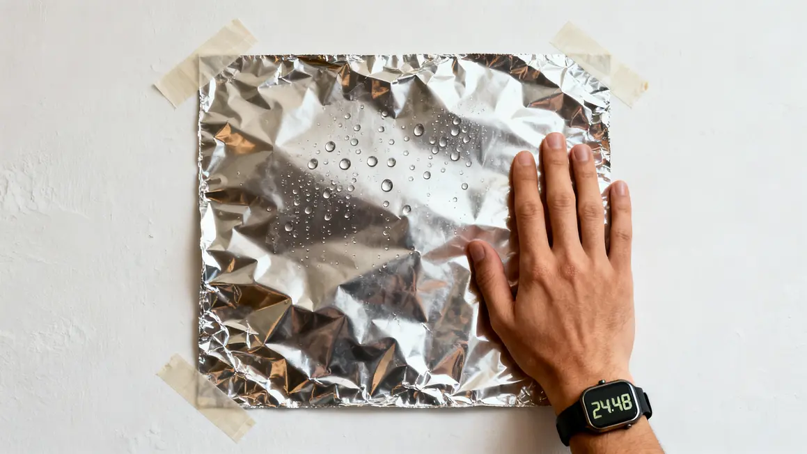 feuille aluminium sur mur pour test humidite