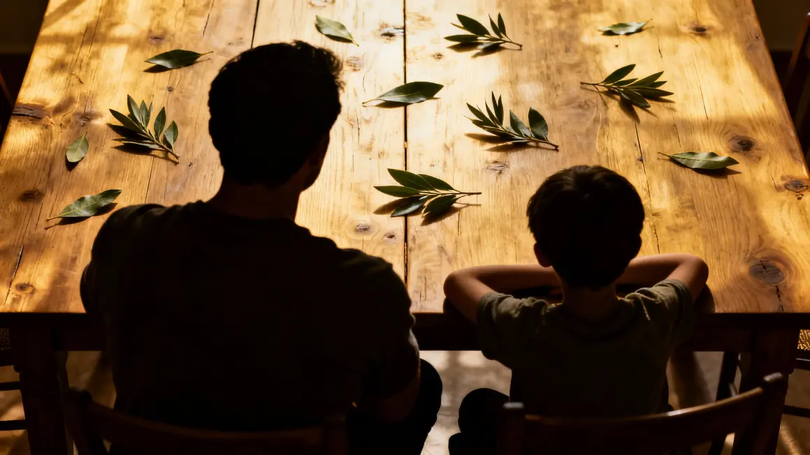 famille table feuilles de laurier tradition