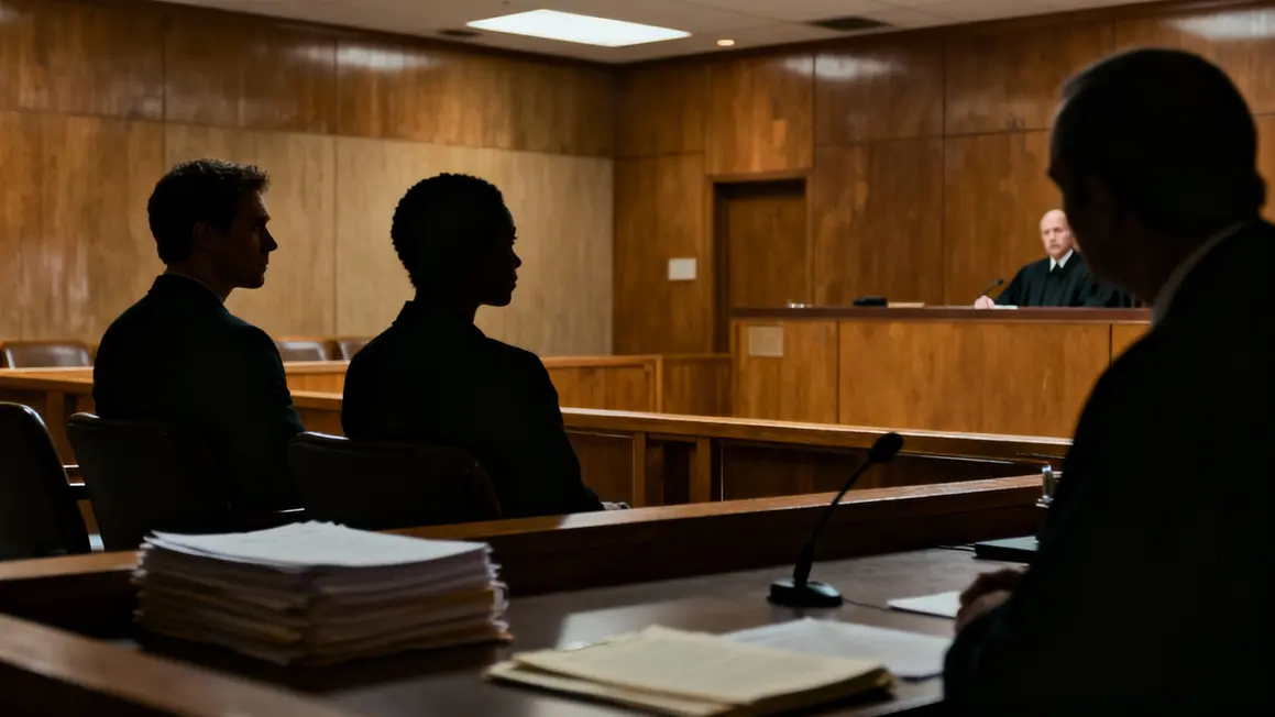 Scène au tribunal, juge et senior expulsée