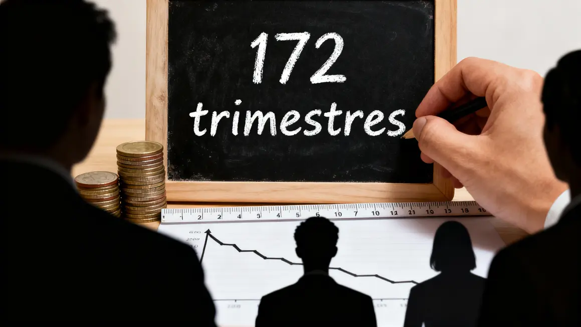 Tableau noir inscription 172 trimestres, pièces et graphique retraite