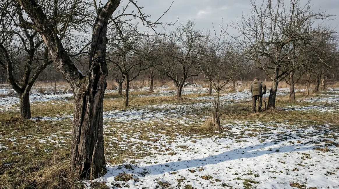 Arbres fruitiers écorce fissurée inspectés en hiver