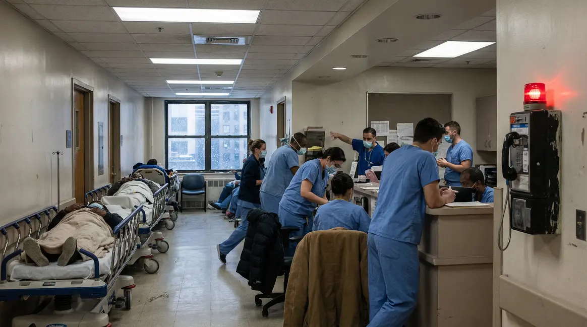 urgences hospitalieres couloir brancards neige