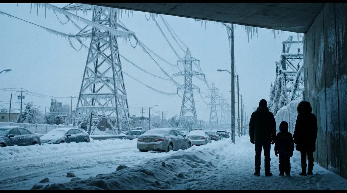 Paysage urbain enneigé sous vague de froid États-Unis