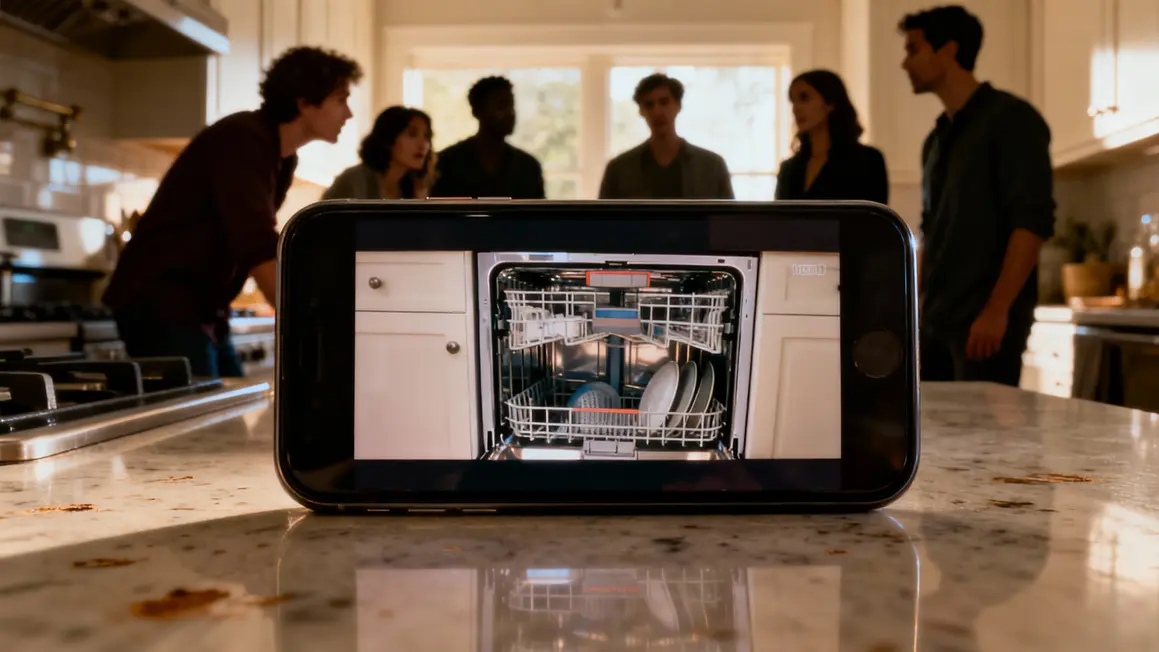 smartphone affichant video lave vaisselle virale