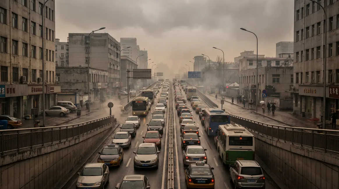 embouteillage urbain voitures arrêtées et pollution
