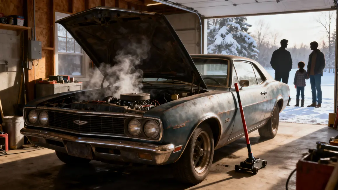 Voiture ancienne garage prechauffage hiver